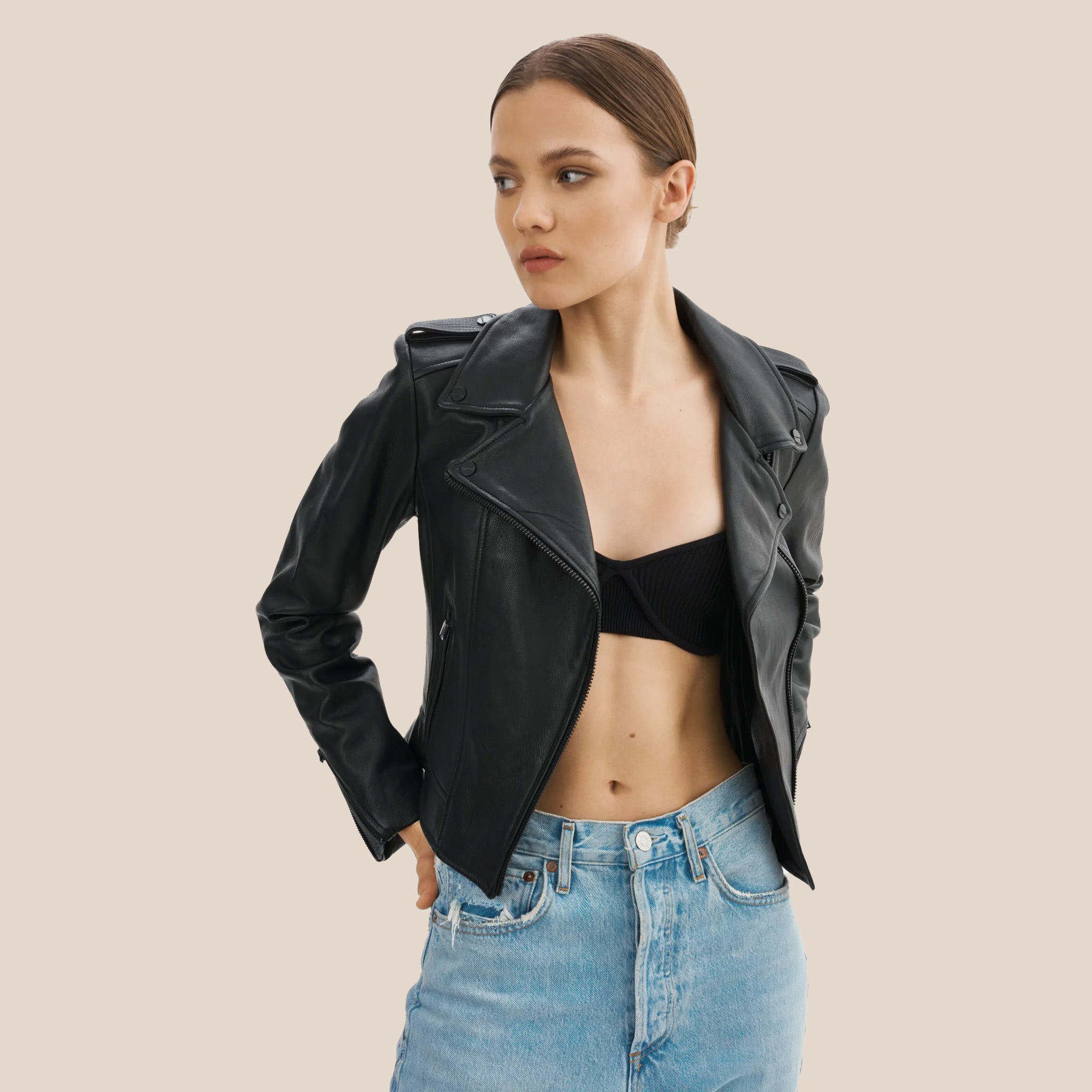 Lamarque cropped store leather jacket