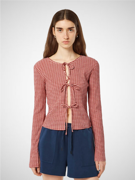 Structured Gingham Long Sleeve T-Shirt (8256633143504)