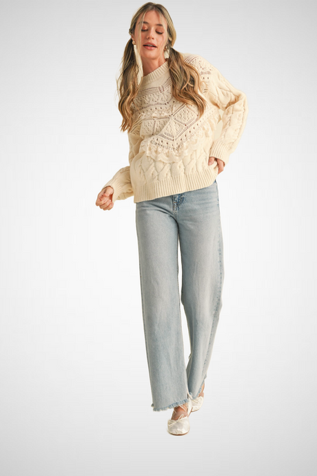 Lace Detail Crew Neck Knit Long Sleeve Sweater (8232185069776)