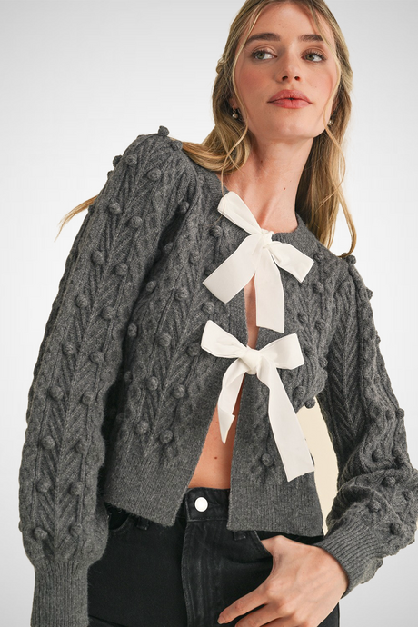 Bow Front Cable Knit Cardigan (8232184512720)