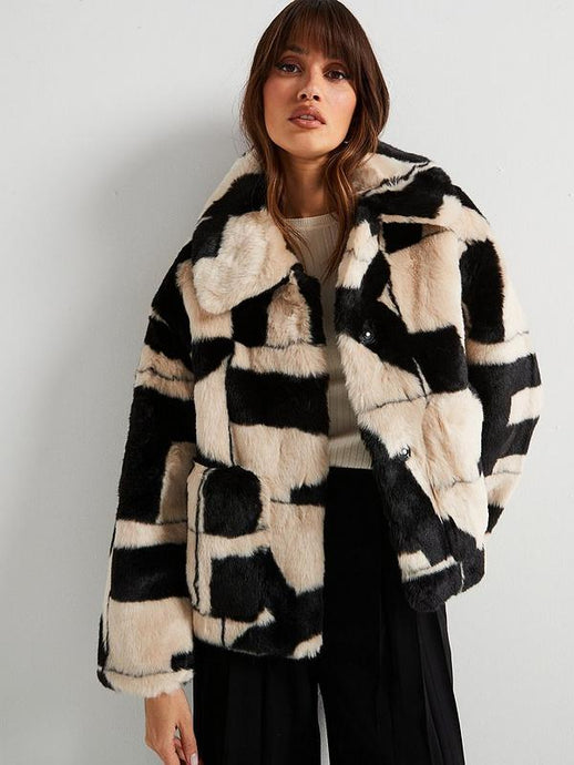 Jaquard Tile Printed Faux Fur Jacket (8228930289872)