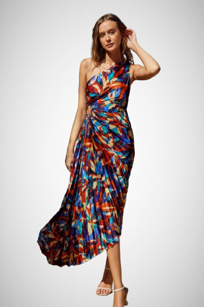 Asymmetrical Pleated Maxi Dress (8160609534160)