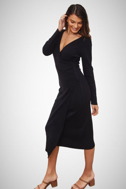 Ruched Side Midi Knit Dress (8160306299088)