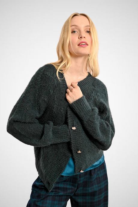 V-Neck Cardigan, Pointelle Knit (8227538174160)